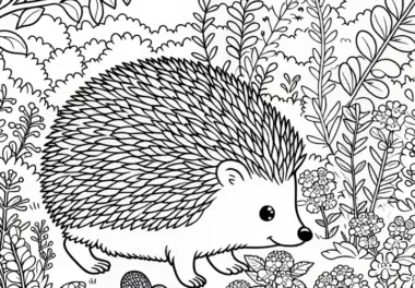 Igel läuft durch Kräutergarten – Ausmalbild kostenlos