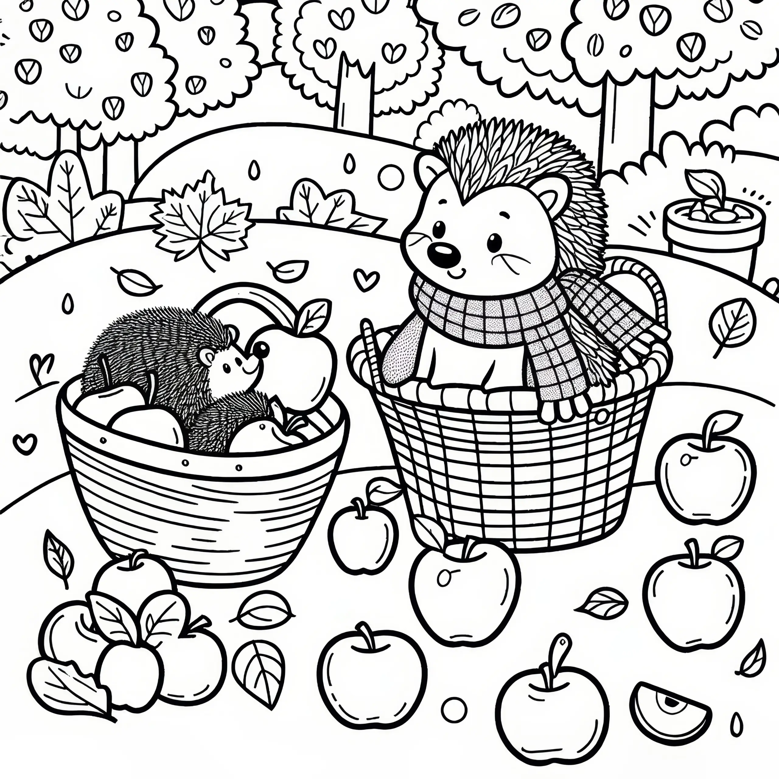 Igel sammeln Vorräte für den Winter: Malvorlage Oktober (Gratis) (Ausmalbild)