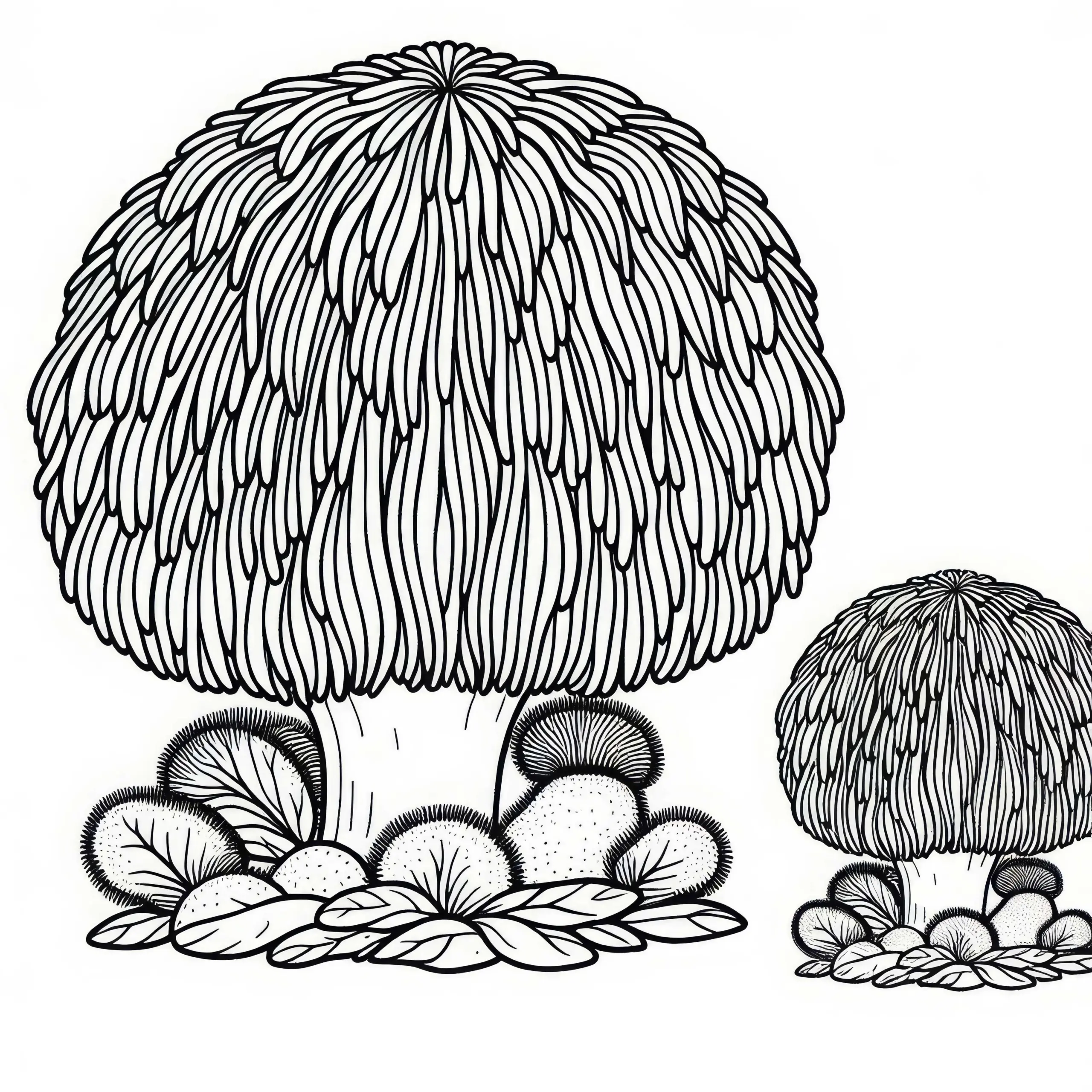 Igelstachelbart Hericium Coralloides Malvorlage – Kostenloses Ausmalbild für Pilzliebhaber