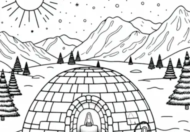 Iglu mit brennender Lampe – Malvorlage Polarregion kostenlos