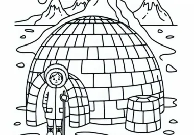 Iglu mit Kind im Winteranzug – Malvorlage Antarktis Kostenlos
