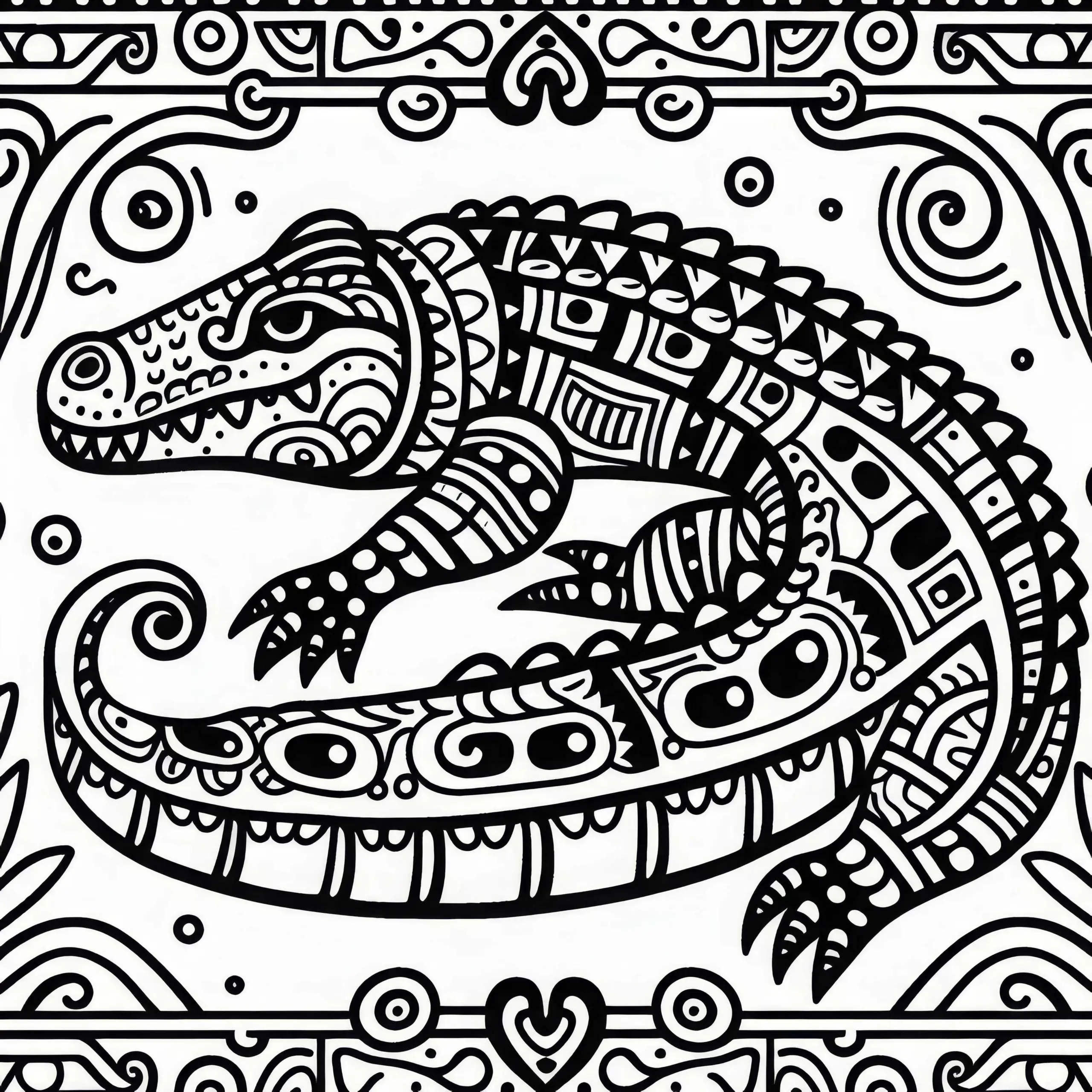 Ausmalbild Krokodil Sternzeichen Maya kostenlos herunterladen