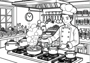 Ausmalbild aus der Küche eines Restaurants – Kostenloser Download