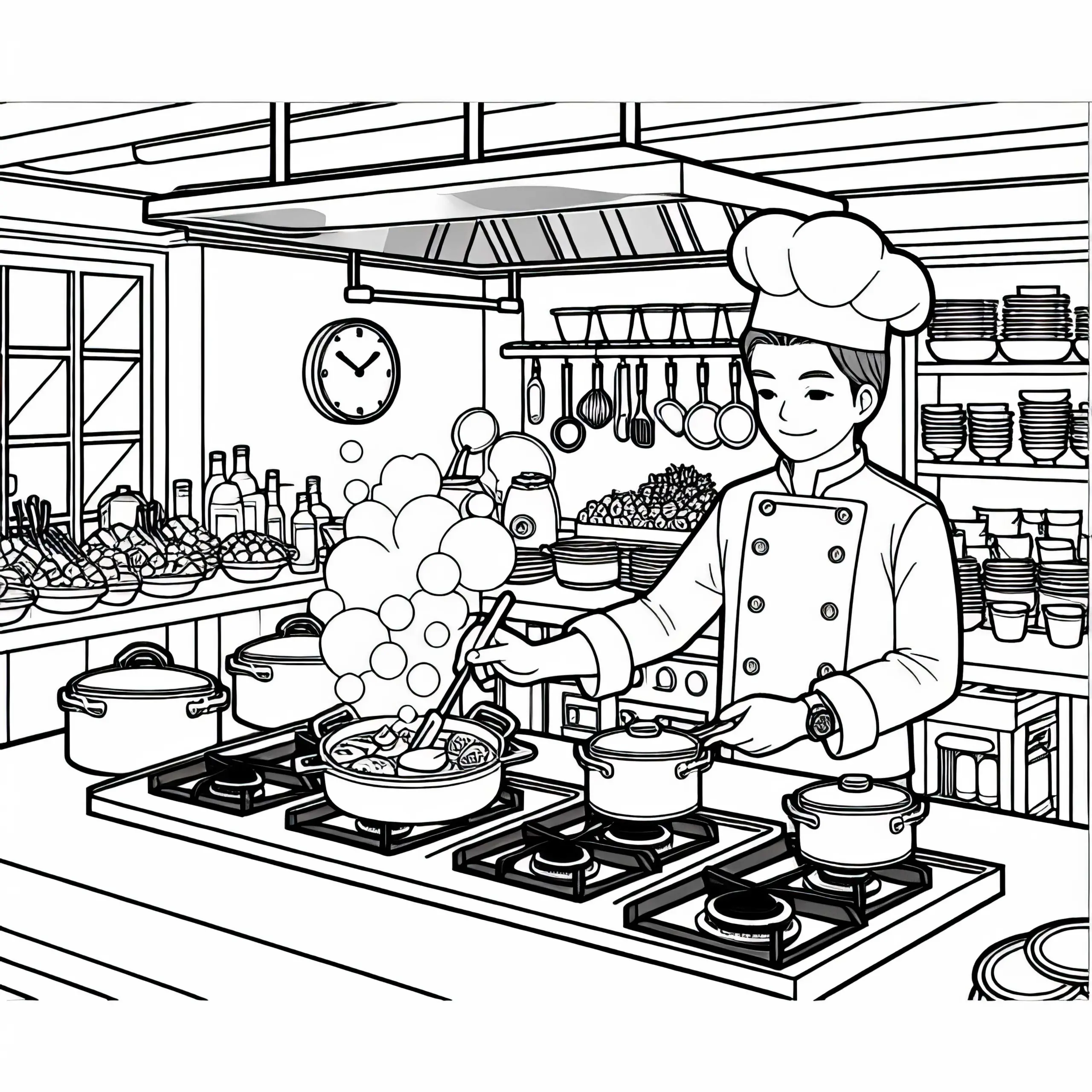 Ausmalbild aus der Küche eines Restaurants – Kostenloser Download