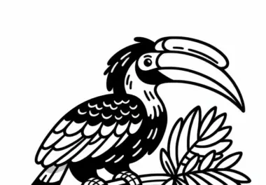 Indischer Hornvogel – Great Hornbill Vogel in Asien – Ausmalbild kostenlos