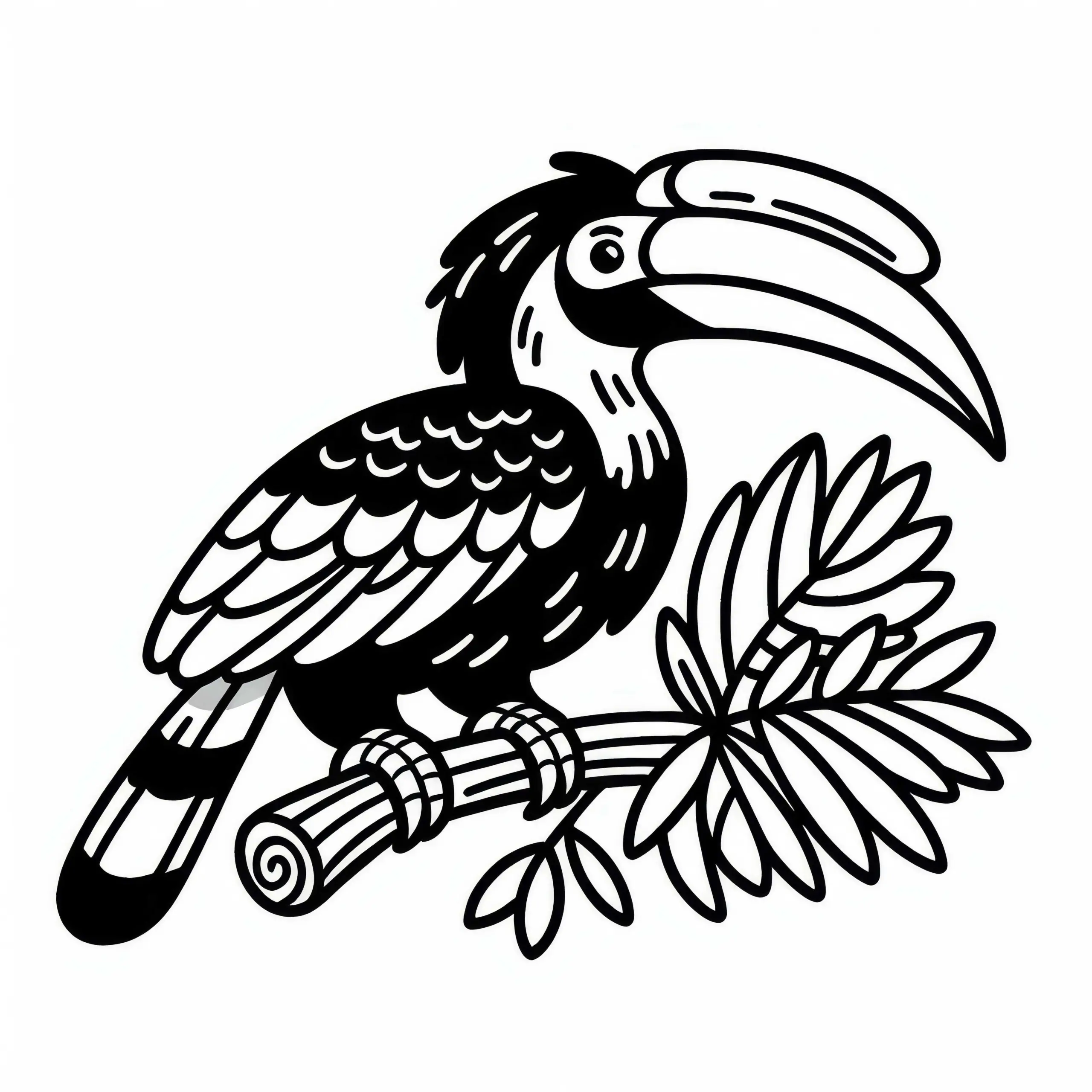 Indischer Hornvogel – Great Hornbill Vogel in Asien – Ausmalbild kostenlos