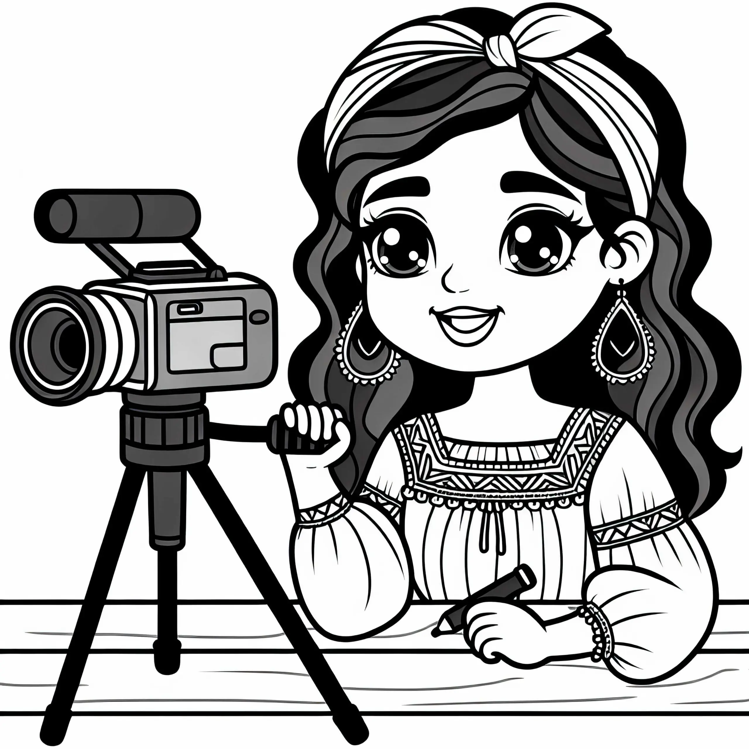 Influencerin dreht Video – Ausmalbild kostenlos