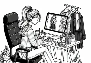 Influencerin erstellt Beitrag über Mode – Ausmalbild kostenlos