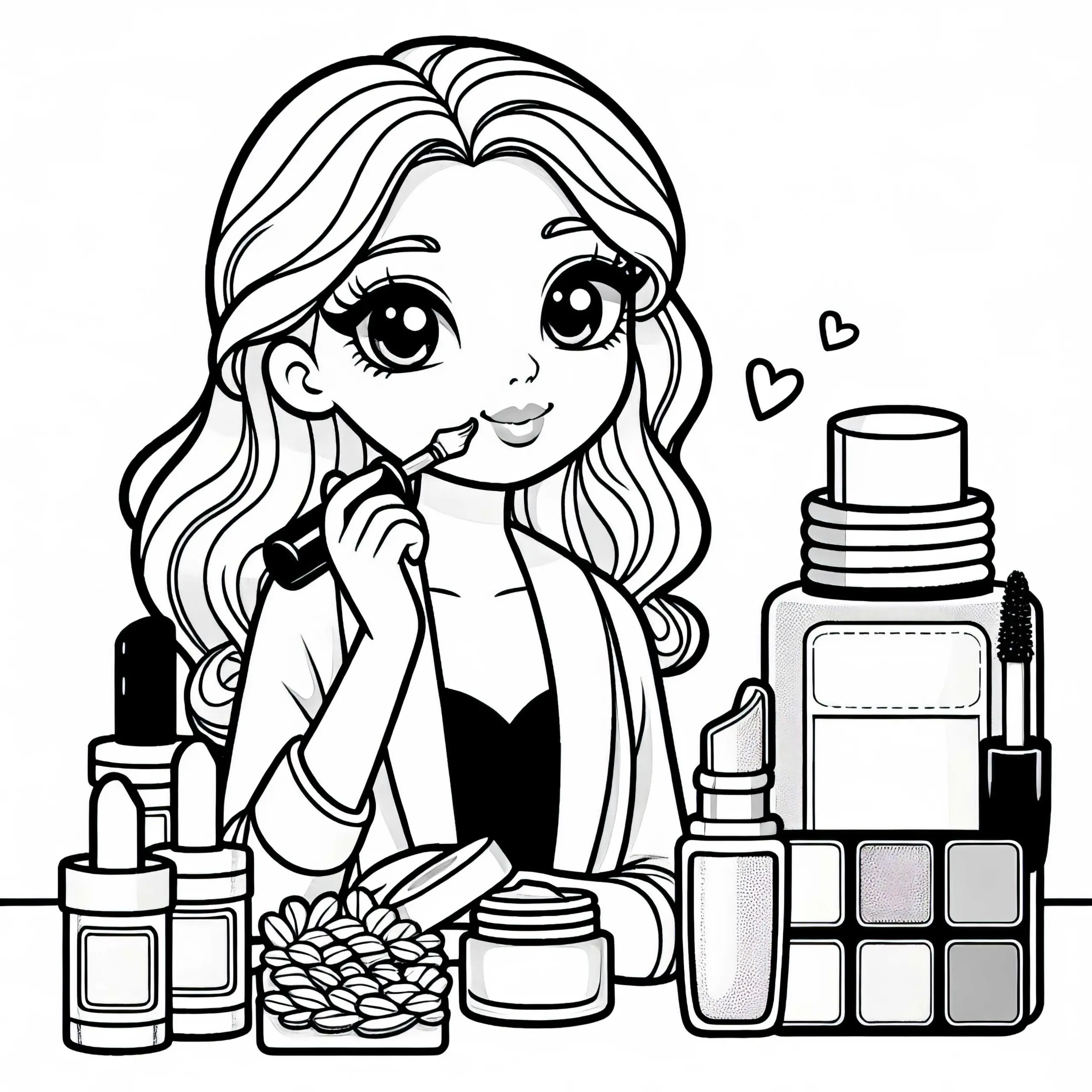 Influencerin testet Beauty Produkt – Malvorlage kostenlos (Ausmalbild)
