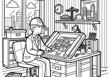Ingenieurbüro eines Bauingenieurs – Ausmalbild kostenlos