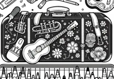 Instrumentenkoffer Ausmalbild für Musikinstrumente – Kostenloses Zubehör zum Ausmalen