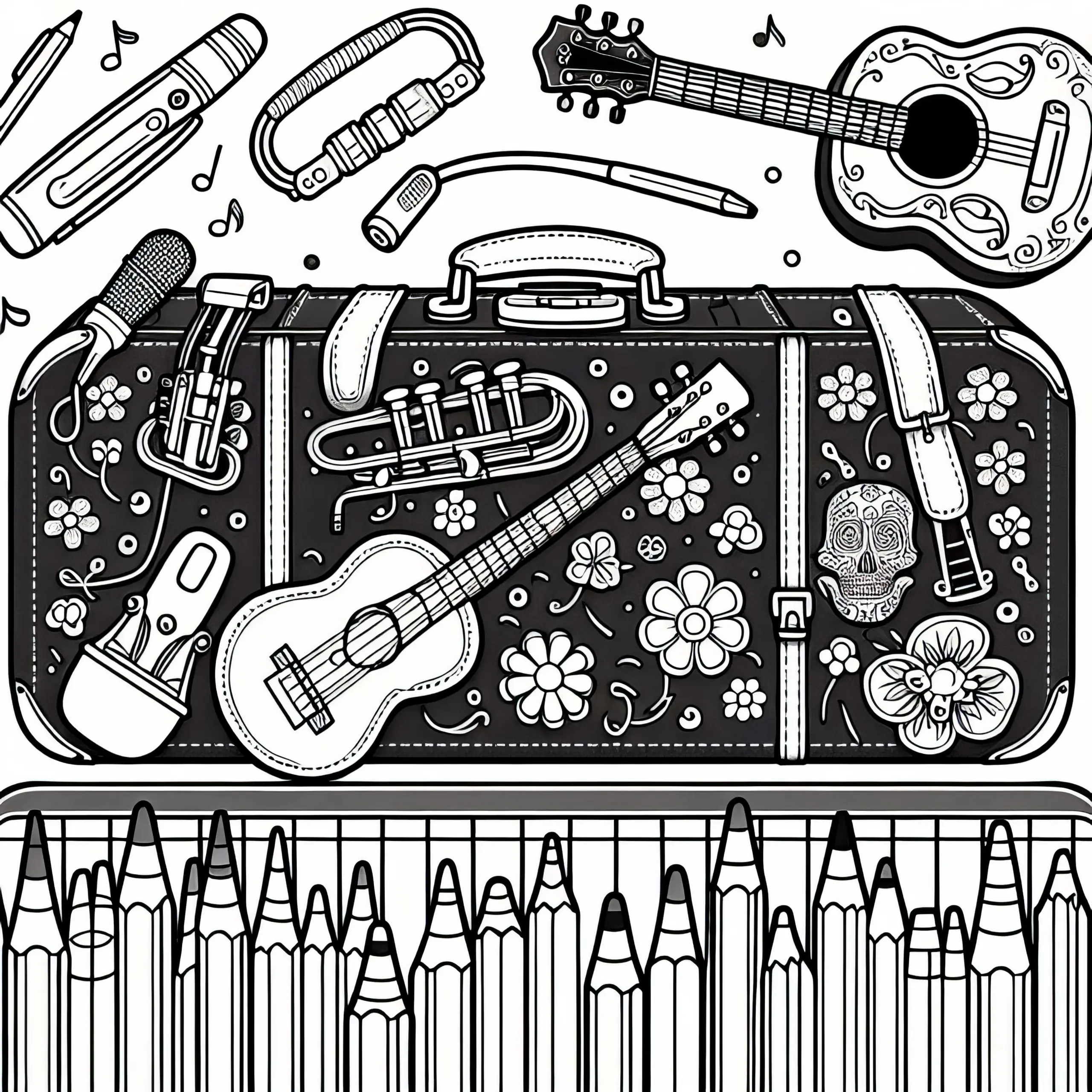 Instrumentenkoffer Ausmalbild für Musikinstrumente – Kostenloses Zubehör zum Ausmalen