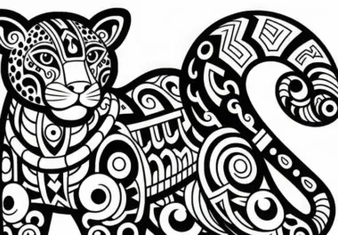 Ausmalbild Jaguar – Sternzeichen der Maya – Kostenlos herunterladen