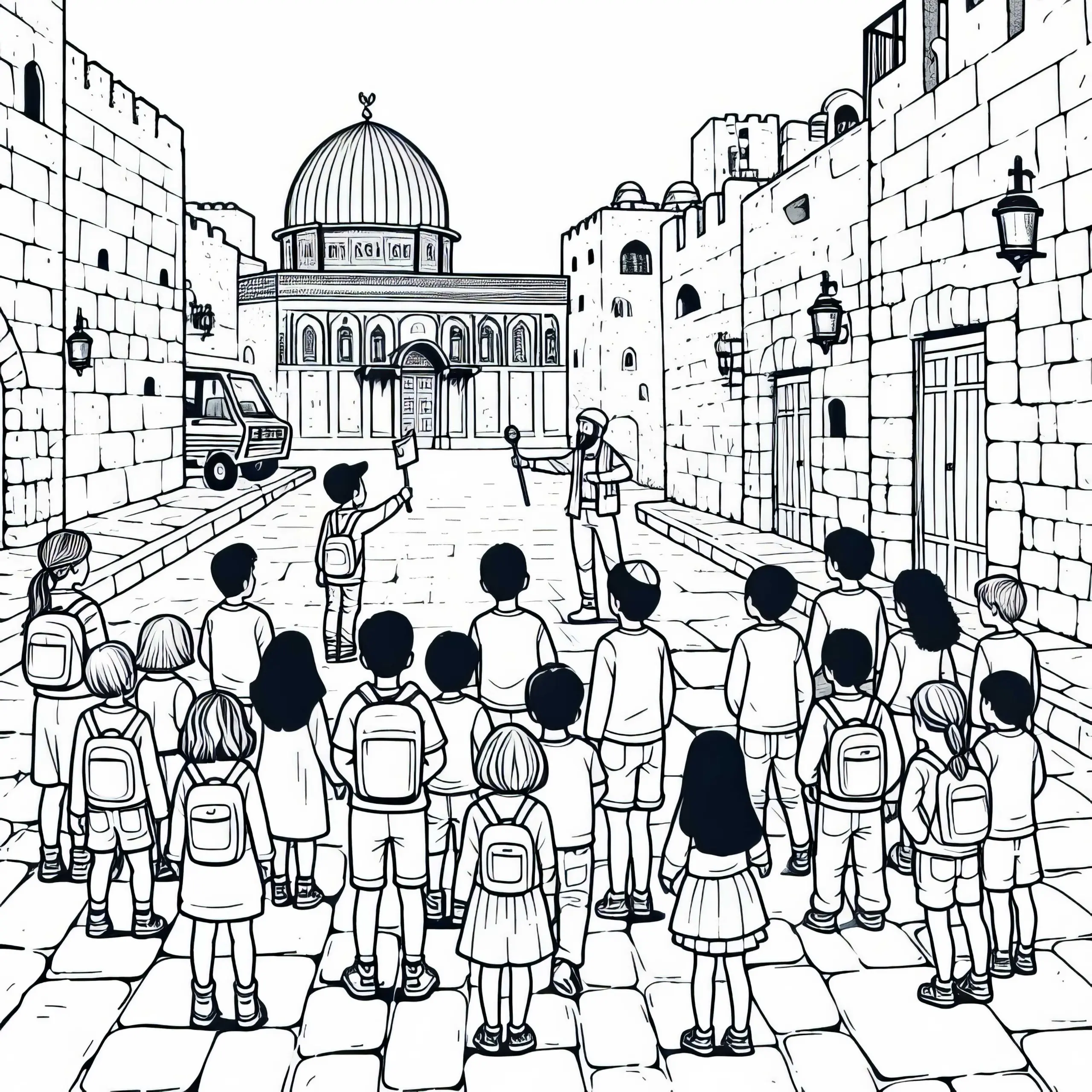 Ausmalbild der Altstadt von Jerusalem kostenlos herunterladen