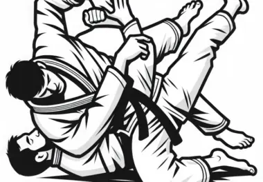 Jiu-Jitsu BJJ Kämpfer bei Takedown – Ausmalbild gratis