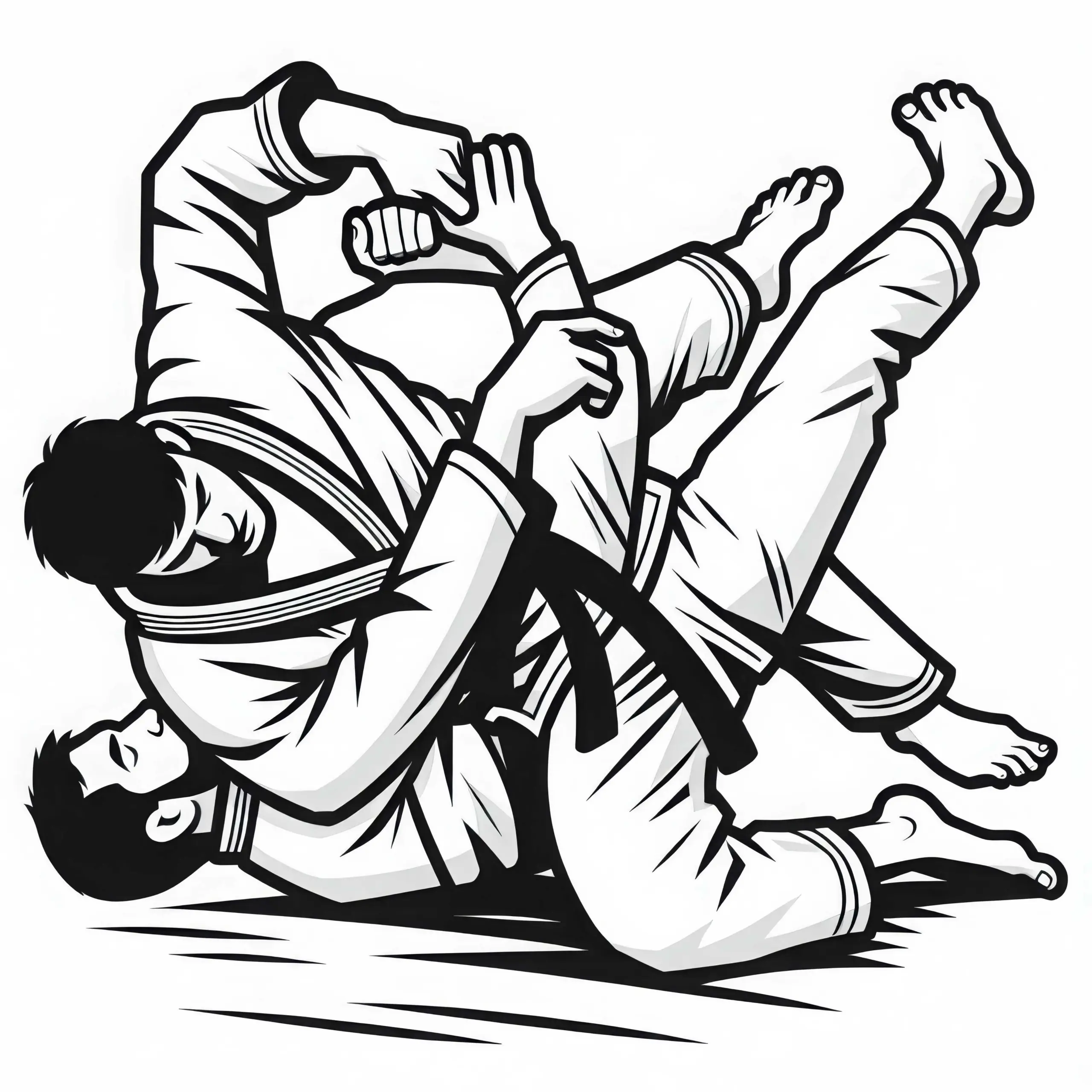 Jiu-Jitsu BJJ Kämpfer bei Takedown – Ausmalbild gratis
