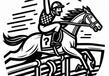Jockey hebt Peitsche und feuert sein Pferd beim Pferderennen an