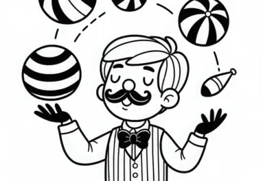 Jonglierbälle eines Zirkusartisten – Ausmalbild kostenlos herunterladen