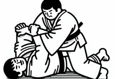 Judo Kämpfer Hält Gegner im Haltegriff auf Boden – Ausmalbild Kostenlos