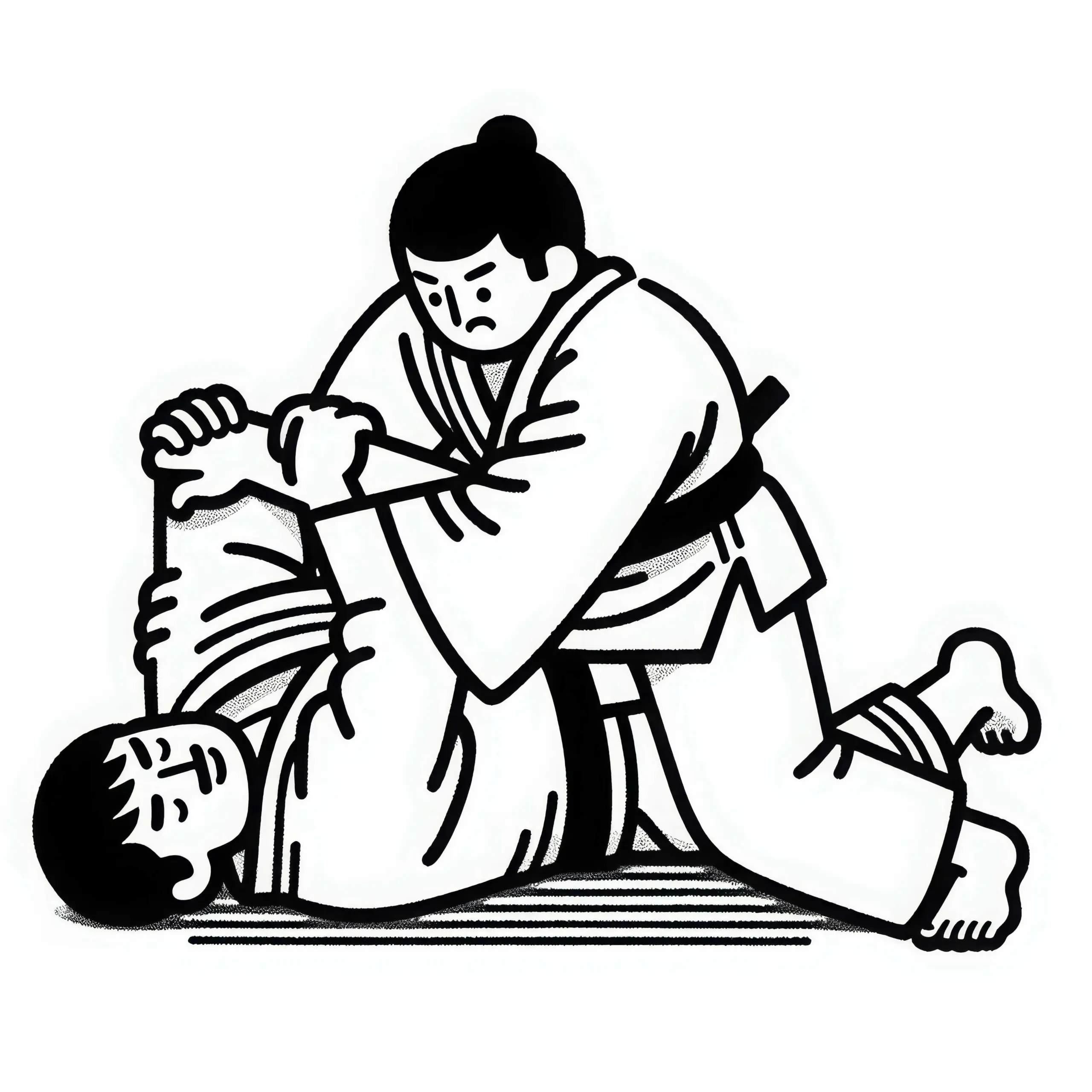 Judo Kämpfer Hält Gegner im Haltegriff auf Boden – Ausmalbild Kostenlos