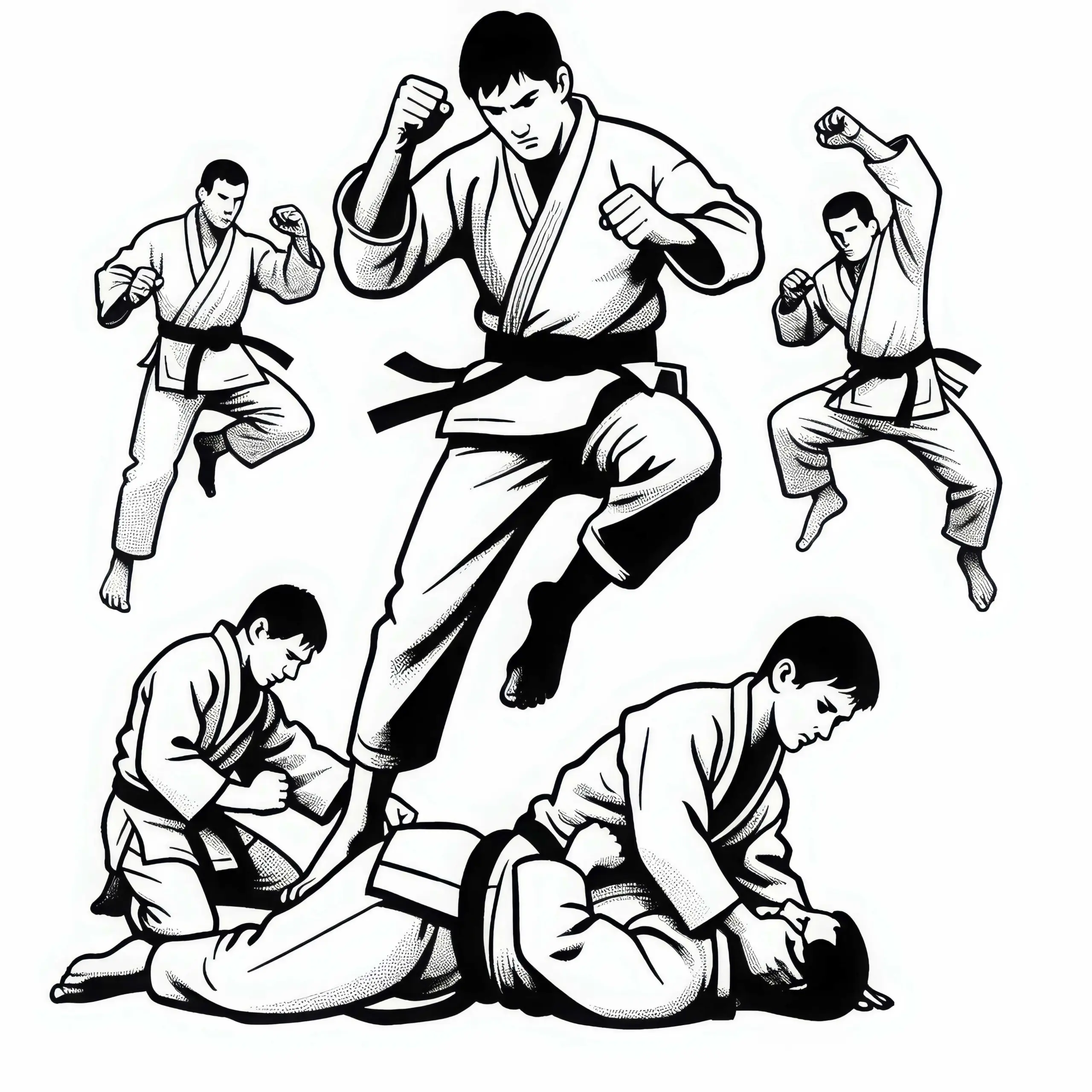 Judo Kämpfer Malvorlage kostenlos zum Download (Ausmalbild)