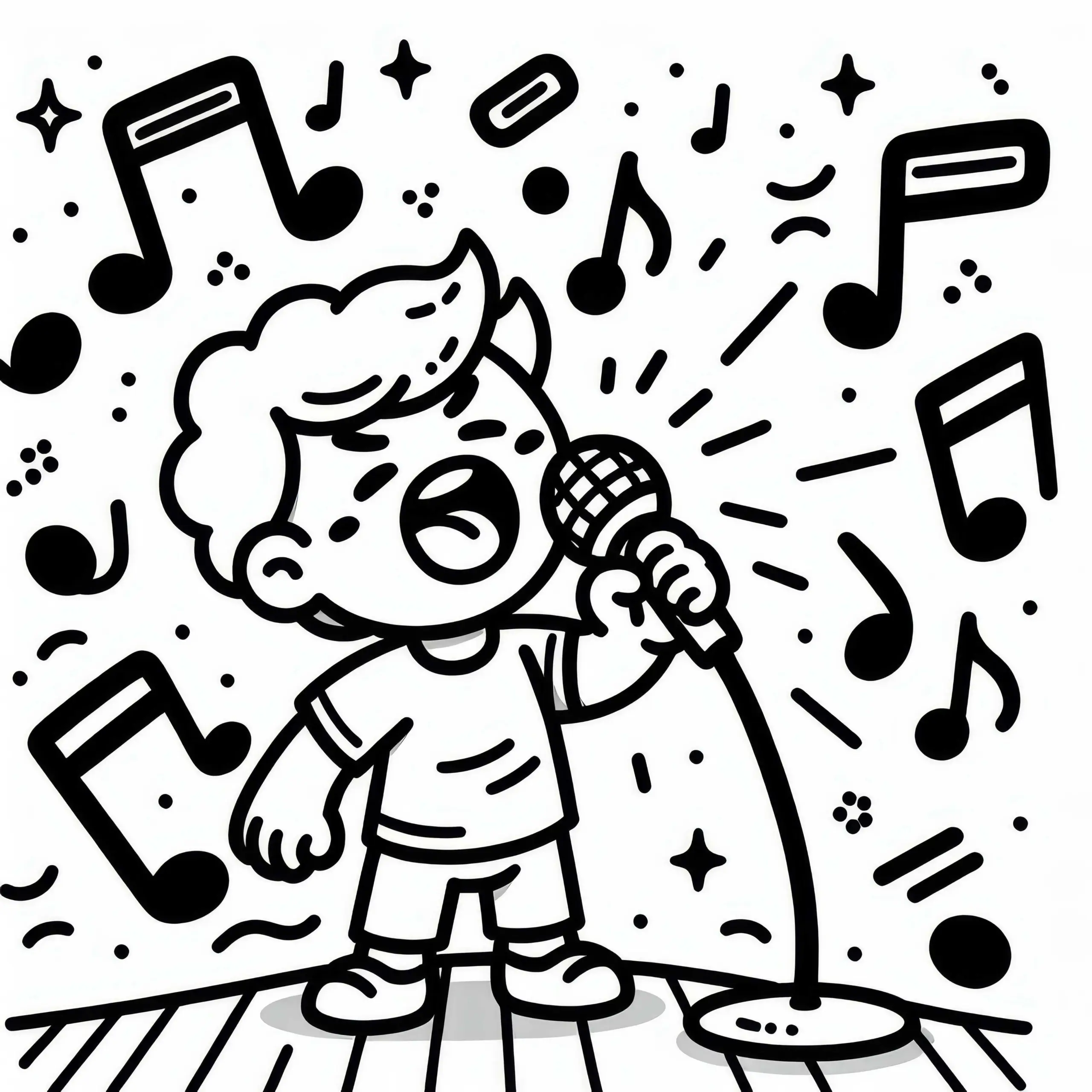 Junge beim Singen – Malvorlage Gratis (Ausmalbild)