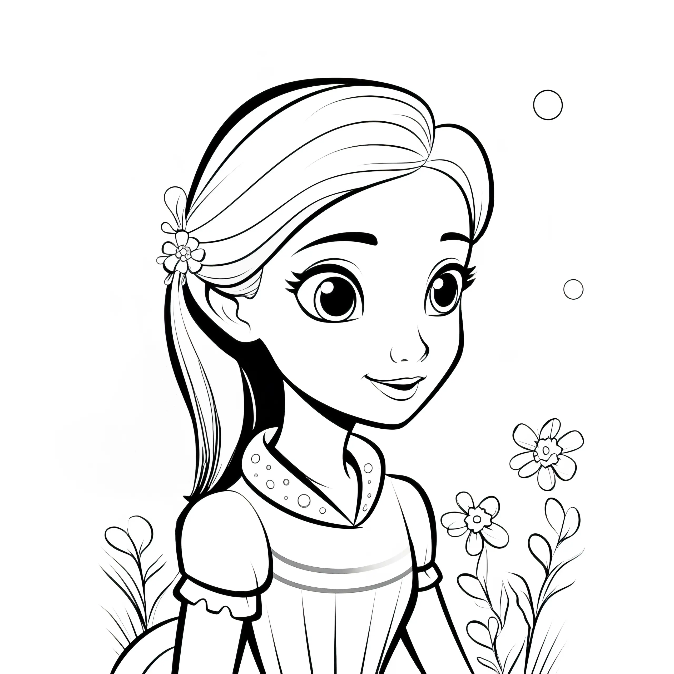 Junge Prinzessin mit Blumen – Gratis Ausmalbild