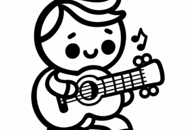 Junge spielt Gitarre – Einfaches Ausmalbild Gratis