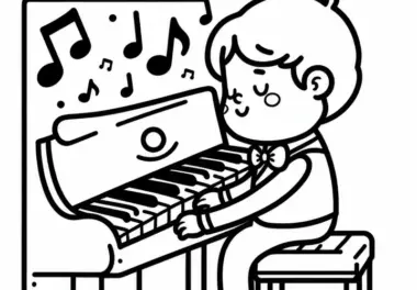 Junge spielt Klavier – Einfache Malvorlage Gratis