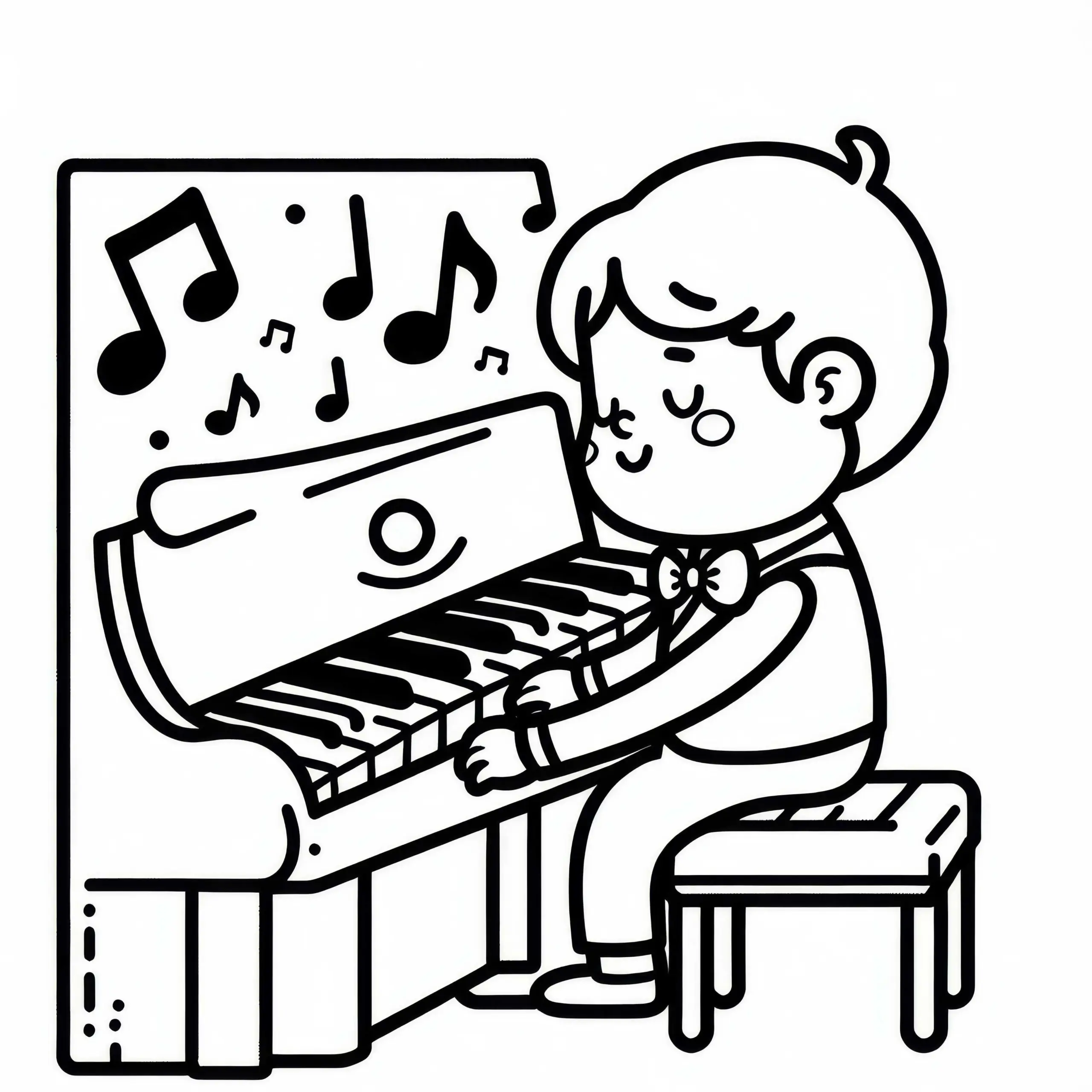 Junge spielt Klavier – Einfache Malvorlage Gratis (Ausmalbild)