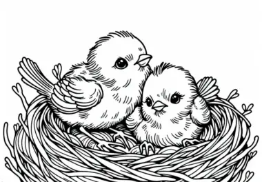 Junge Vögel im Nest – Malvorlage Kostenlos