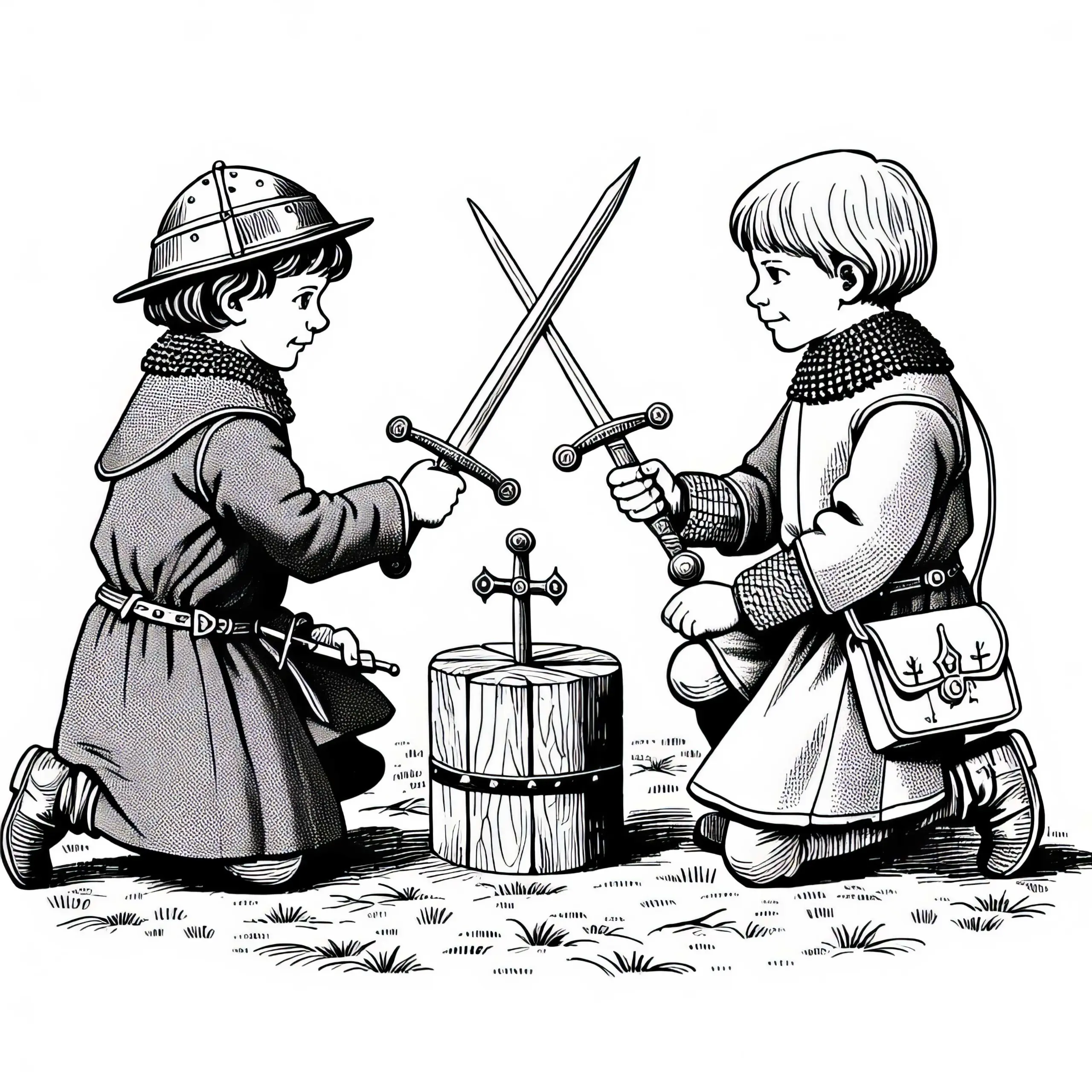 Jungen Spielen Mit Holzschwertern: Ritter Ausmalbild Von Karl Dem Großen Kostenlos