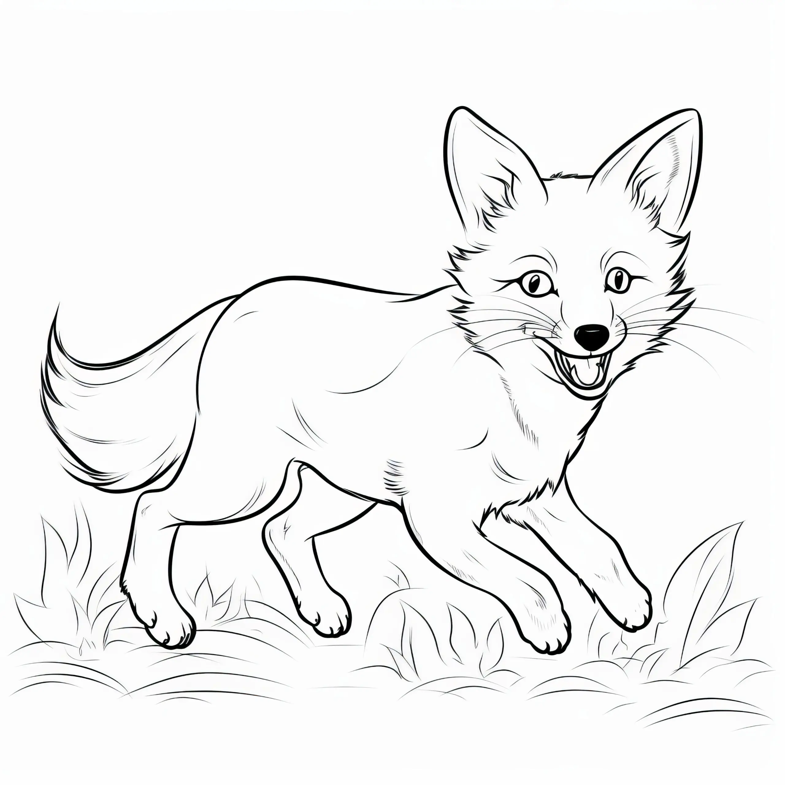 Junger Fuchs auf der Jagd: Bild zum Ausmalen (Kostenlos) (Ausmalbild)