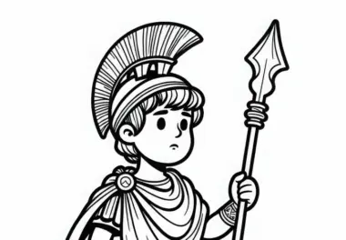 Junger Römer mit Speer – Malvorlage zur römischen Mythologie kostenlos