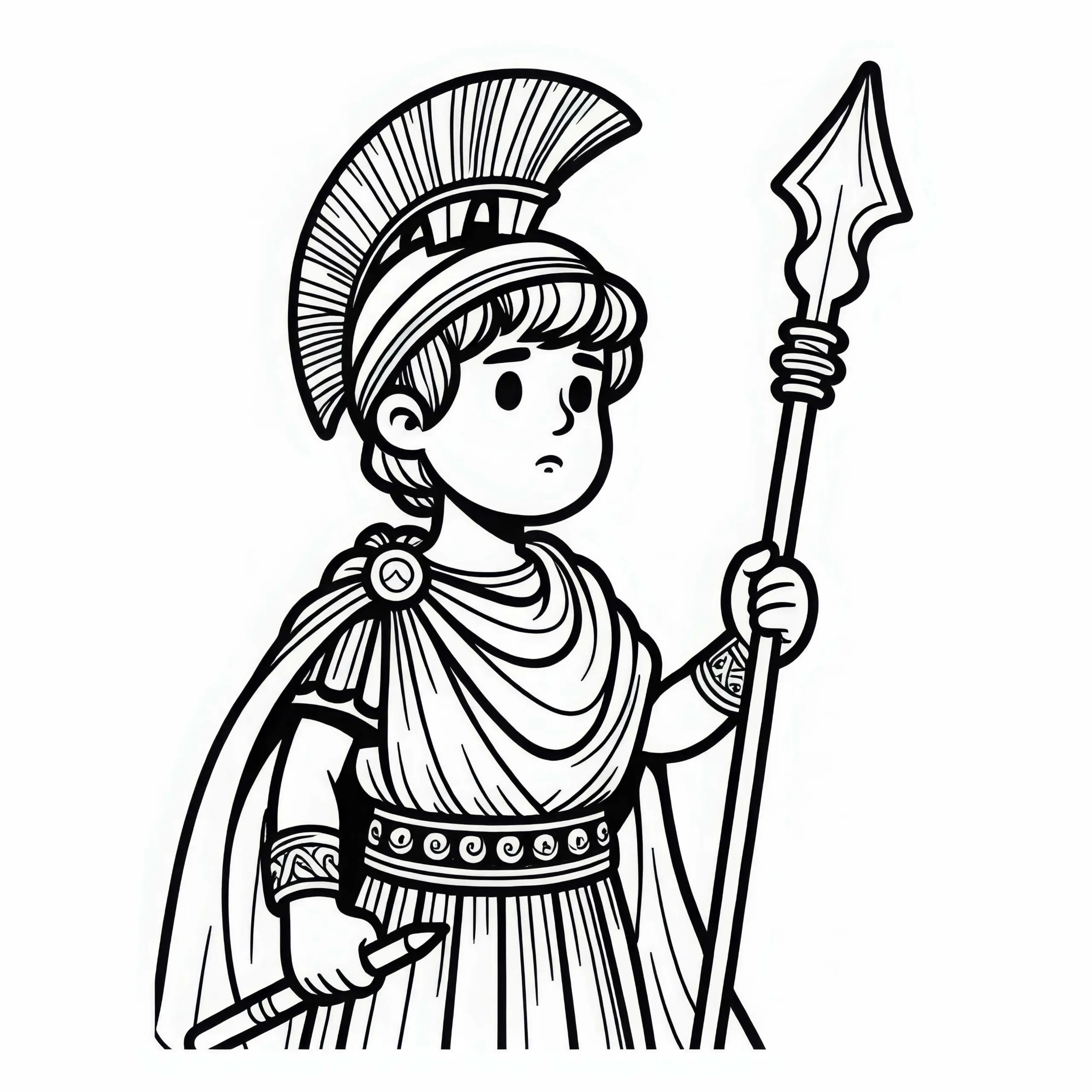 Junger Römer mit Speer – Malvorlage zur römischen Mythologie kostenlos (Ausmalbild)