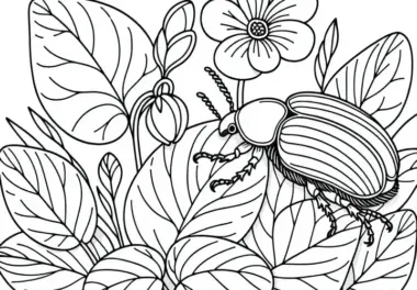 Käfer krabbelt über Blätter der Blume Veilchen – Malvorlage kostenlos