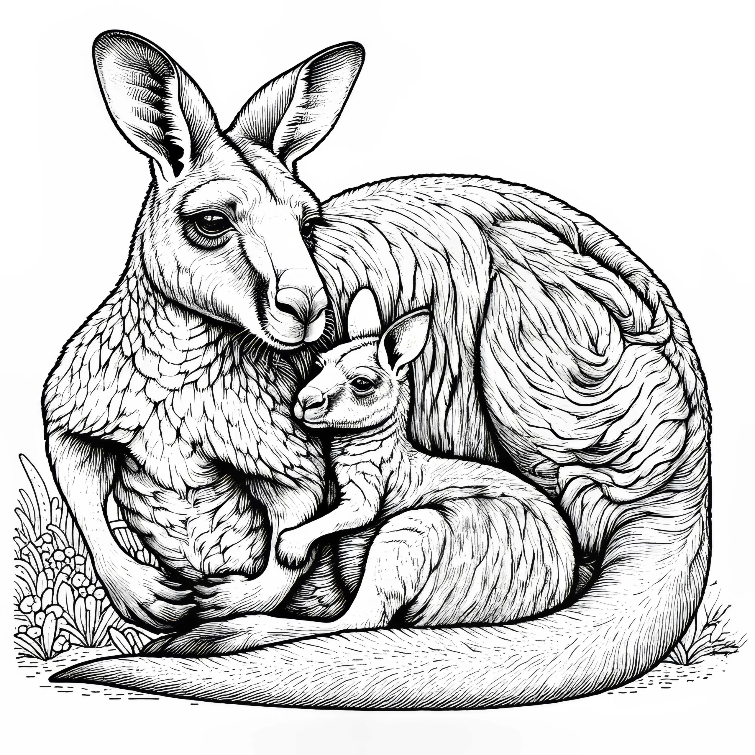Känguru Mutter mit Baby: Ausmalbild zum Download (Kostenlos)