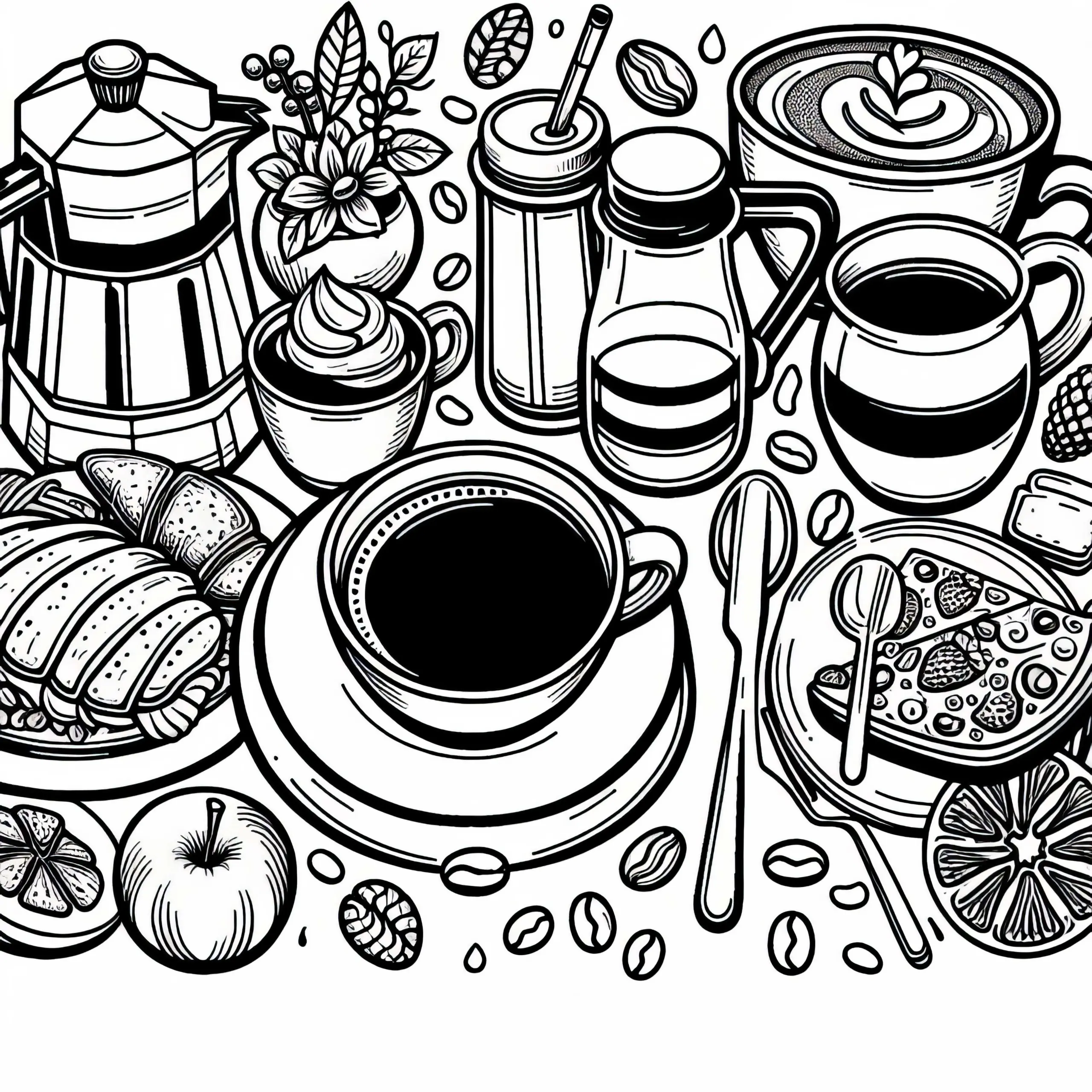 Kaffee als Getränk zum Essen – Ausmalbild Kostenlos