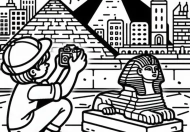 Kairo Junge fotografiert Sphinx Ausmalbild kostenlos