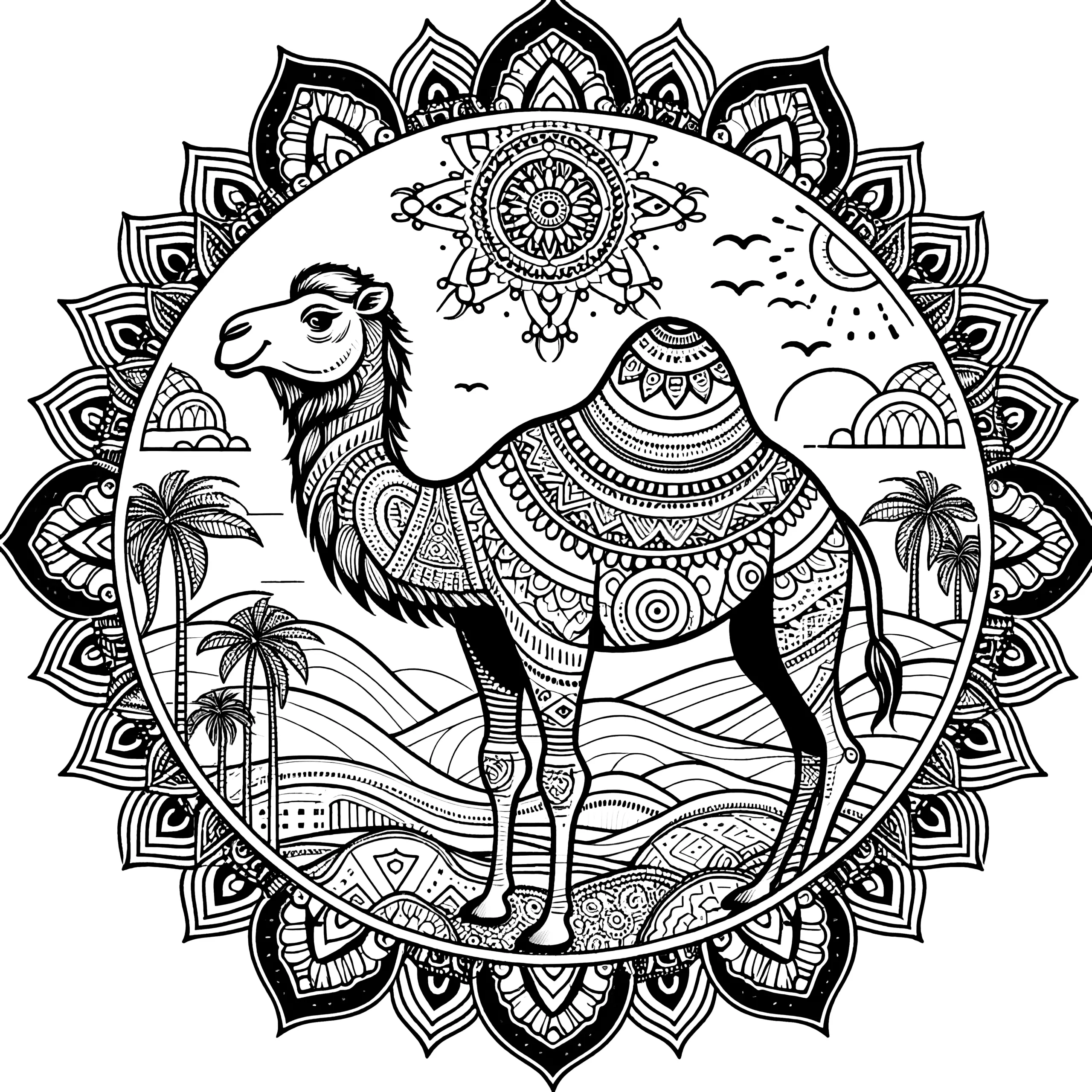 Kamel-Mandala zum Ausmalen (Gratis) (Ausmalbild)