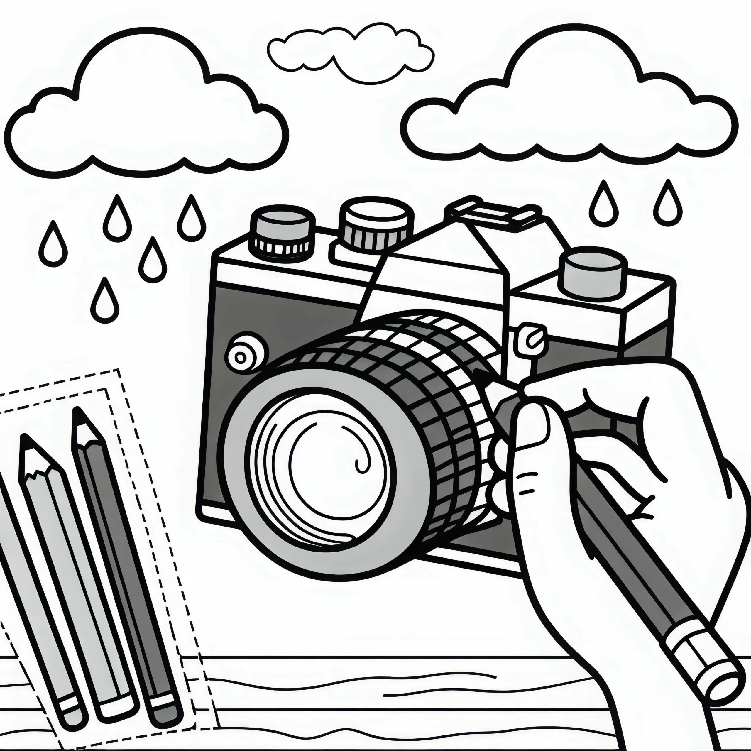 Kamera eines Fotografen als Ausmalbild gratis herunterladen