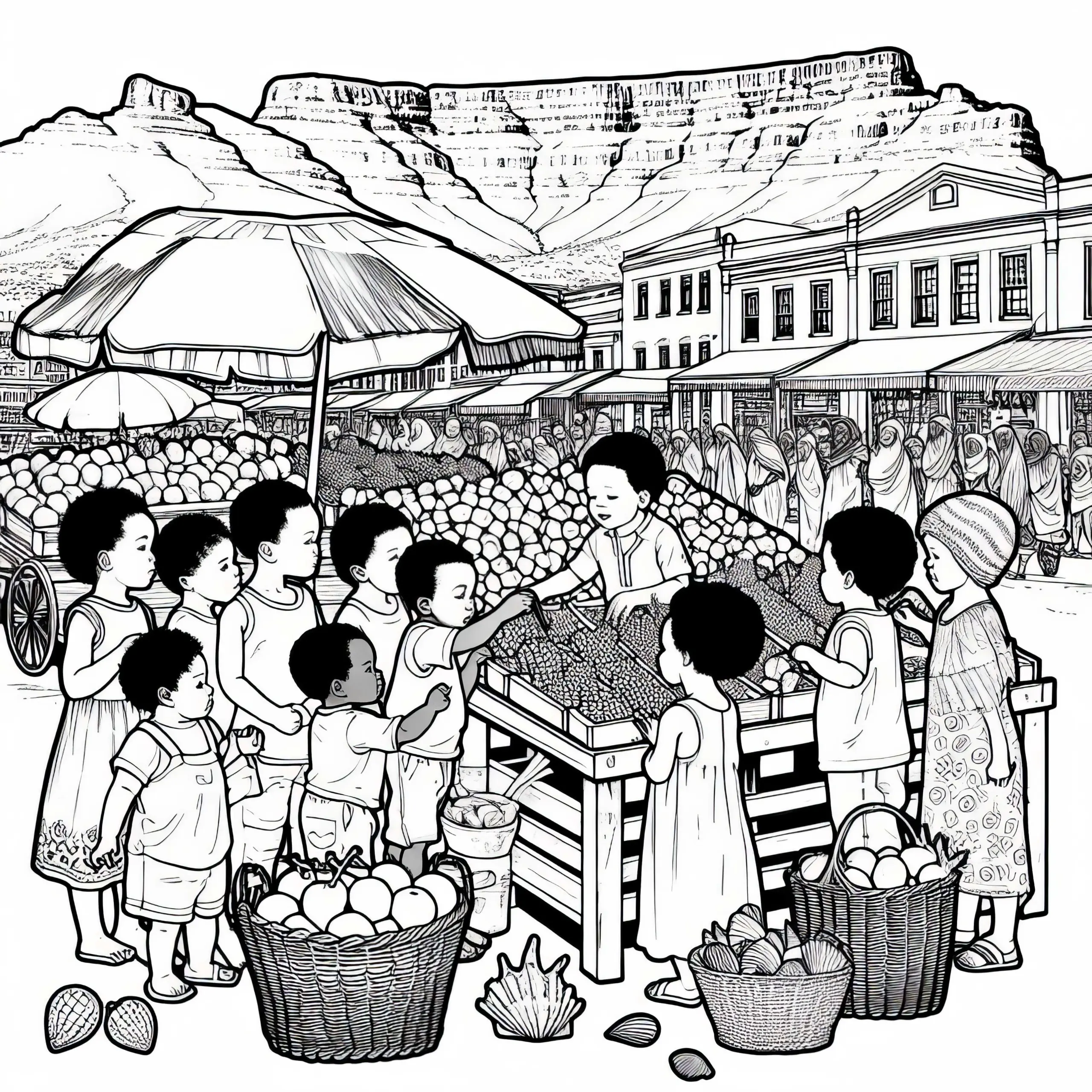 Kapstadt Marktstand bietet Obst Malvorlage kostenlos (Ausmalbild)