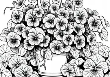 Kapuzinerkresse, die über Blumentopf rankt – Malvorlage Sommerblume kostenlos