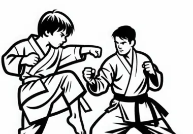 Karateka führt kraftvollen Faustschlag aus – Malvorlage gratis