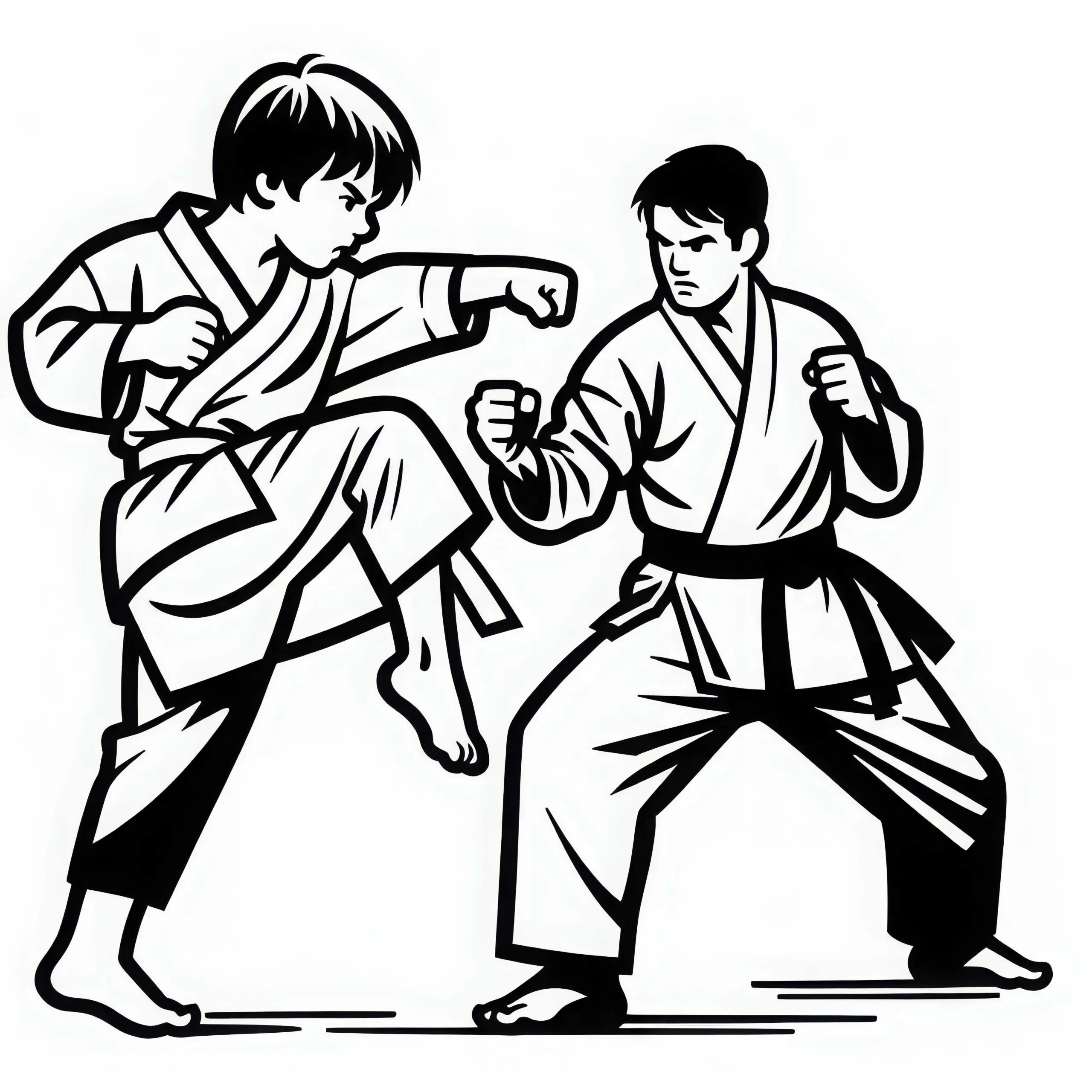 Karateka führt kraftvollen Faustschlag aus – Malvorlage gratis (Ausmalbild)