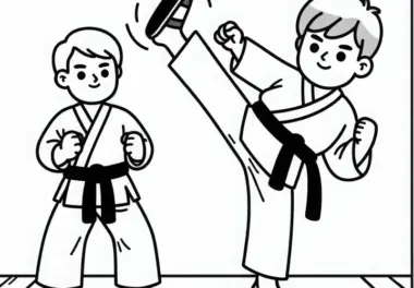 Karateka macht Beintechnik Tritt – Ausmalbild einfach kostenlos downloaden