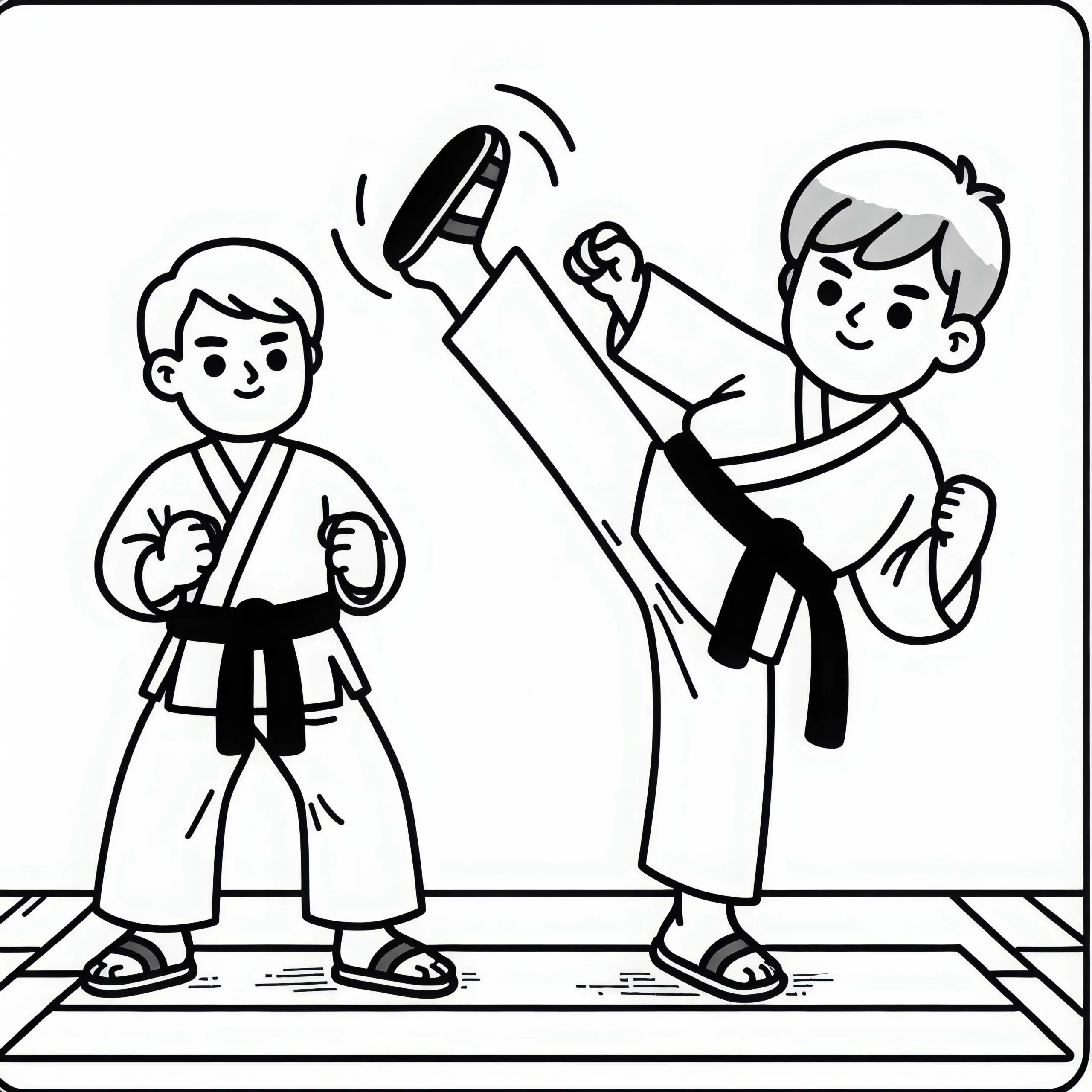 Karateka macht Beintechnik Tritt – Ausmalbild einfach kostenlos downloaden