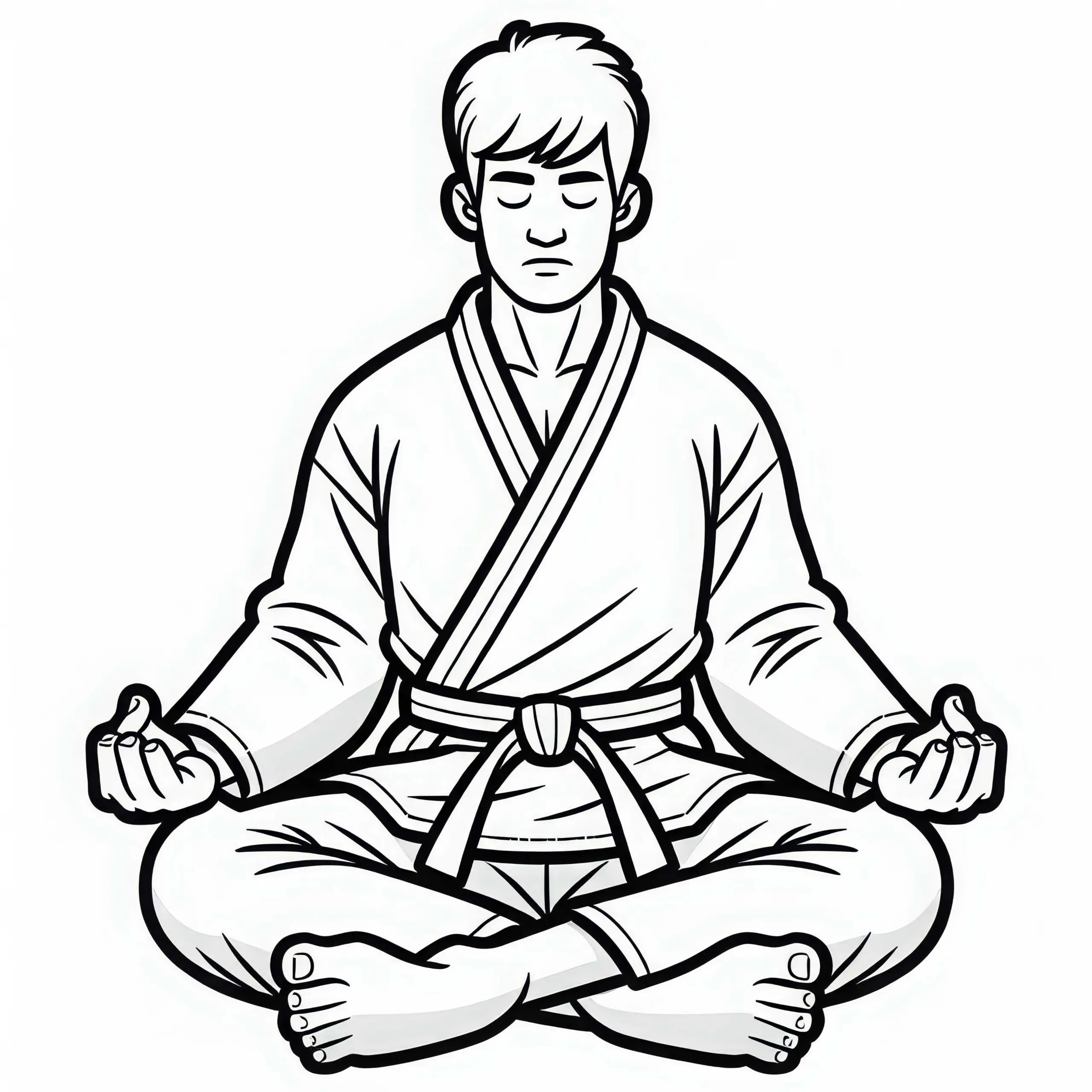 Karateka meditiert im Schneidersitz vor dem Training – Ausmalbild gratis