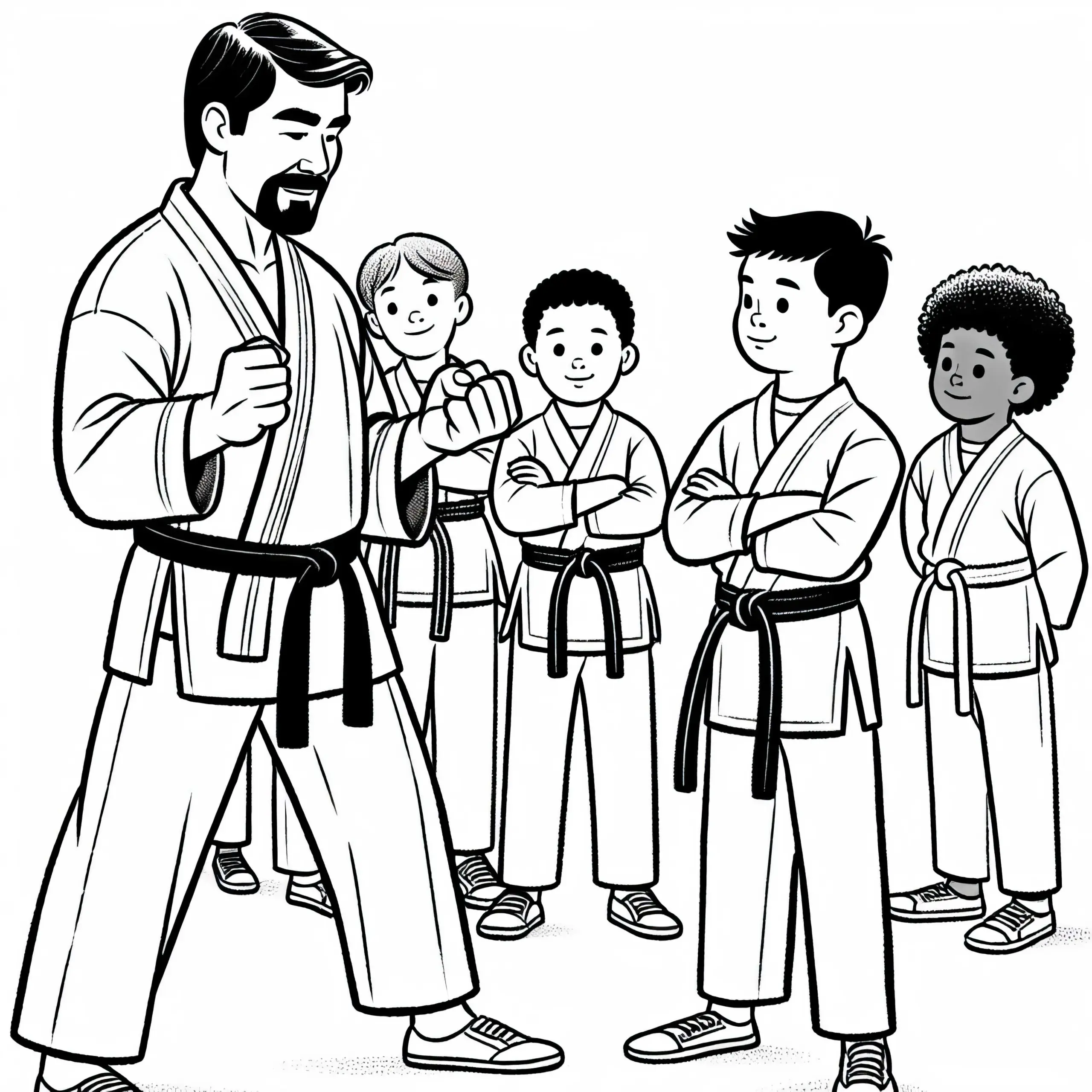 Karatetrainer erklärt die Philosophie des Karate – Ausmalbild gratis
