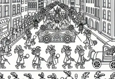 Karnevalsumzug in der Stadt: Ein Einfaches, Kostenloses Ausmalbild